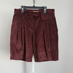 See by Chloe Corduroy Shorts‎ Womens 42 Pleated High Waist Maroon Casual